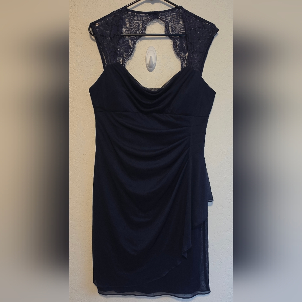 Scarlett Navy Lace Cap-Sleeve Cocktail Dress